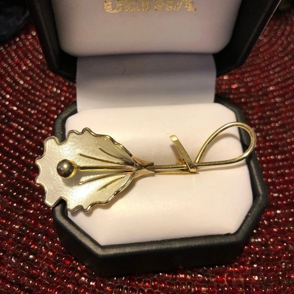 Gold Vermeil STERLING Guilloché ENAMEL ORCHID BROOCH by AKSEL HOLMSEN ~ NORWAY